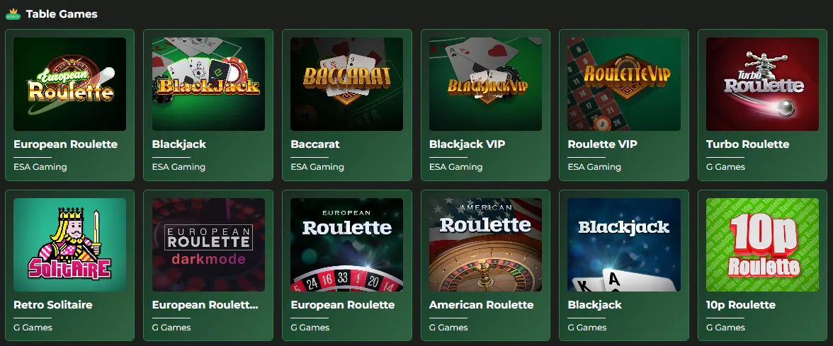 cleanwins casino table games